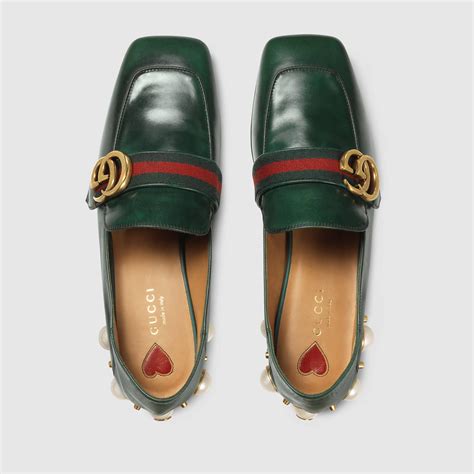 gucci peyton leather mid-heel loafers|women's Gucci loafers.